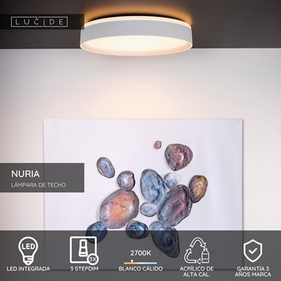 Lucide NURIA - Lámpara de techo - Ø 40 cm - LED 3 StepDim - 1x24W 2700K - Blanco